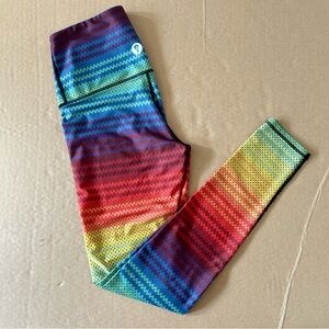 Yoga Democracy Leggings High Waisted Rainbow Striped Yoga Knit Pattern Sz Small